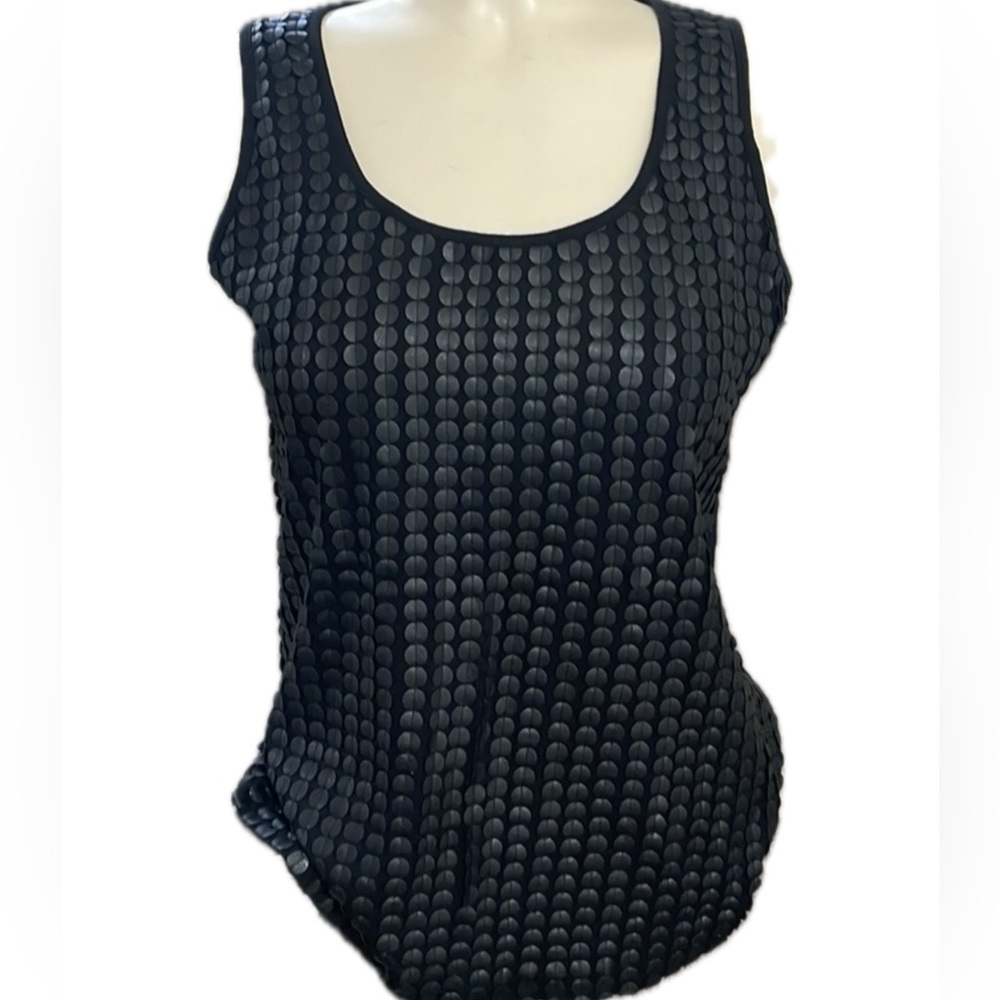 Calvin Klein black embellished tank in the front and solid in the back.